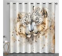 Lot de 2 rideaux occultants à isolation thermique avec motif léopard des neiges - Motif guépard - Pour banquet, entrée, théâtre, café - 117 x 214 cm