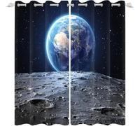 Lot de 2 rideaux occultants à isolation thermique avec motif paysage spatial 3D, réduction du bruit, rideaux en polyester pour salon et chambre à coucher, économie d'énergie, design décoratif