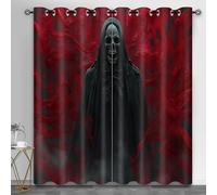 Lot de 2 rideaux occultants à isolation thermique avec motif tête de mort gothique, motif de faucheuse d'horreur, squelette à robe noire pour banquet, entrée, théâtre, café, 117,1 x 214,1 cm