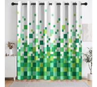 Lot de 2 Rideaux Occultants à Isolation Thermique Géométrique Carré Vert | Rideau avec œillets et Imprimé Mosaïque Pixel, pour Salon, Salle à Manger, Chambre à Coucher, L75 x H166 cm