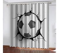 Lot De 2 Rideaux Occultants À Oeillets Football De Sport Noir Et Blanc Imprimés Rideau Fenetre Solides Isolant Thermique pour Chambre Salon Cuisine