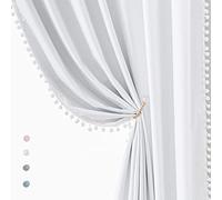Lot de 2 Rideaux occultants Blancs à Pompons pour Chambre à Coucher, Rideaux de fenêtre à Isolation Thermique 160 cm de Long pour Chambre d'enfant, Chambre d'amis, hôtel, 127 cm de Large