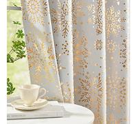Lot de 2 rideaux occultants blancs et dorés pour salon, 137,2 cm, motif médaillon en feuille d'aluminium, rideaux occultants à imprimé floral pour chambre à coucher, rideaux de fenêtre d'hiver pour