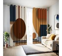 Lot de 2 Rideaux Occultants Blocs Couleur Circulaires Abstraits Rideau Thermique Isolant Anti Froid, 140x220cm Rideaux à Oeillets Géométrie Moderne Solides Decoration Fenêtre pour Chambre Salon, Brun
