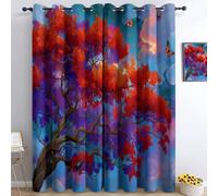 Lot de 2 Rideaux occultants Couleur pour Chambre à Coucher, Motif Magnifique Lumineux Papillons Arbres, 140L X 145H cm doublés Thermiques pour Salon Chambre d'enfant