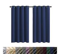 Lot de 2 rideaux occultants courts 100 % polyester avec attaches - 140 x 50 cm - Finition satinée - Pour chambre à coucher et décoration d'intérieur - Bleu foncé