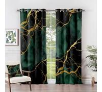 Lot de 2 rideaux occultants effet marbre vert émeraude et doré, 228,6 x 228,6 cm, motif abstrait de luxe pour décoration de chambre à coucher, design moderne à œillets