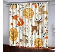 Lot de 2 Rideaux Occultants - Enfants Animal Rideau Renard Cerf Lapin Chouette - Rideau Design Moderne - Rideaux à Oeillets Isolation Thermique pour Chambre Salon Maison Bureau Décoration 150x166 cm