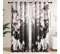 Lot de 2 Rideaux Occultants Épuré Nouveau Style Chinois Classique Romantique | Isolant Thermique et Phonique - Style Fleur Cerisier Rose Sakura Pétales Impression pour enfants et adolescents