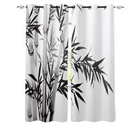 Lot de 2 Rideaux Occultants Feuilles de Bambou Noir et Blanc Rideau Design Moderne Rideaux à Oeillets Isolation Thermique pour Chambre Salon Maison Bureau Décoration 150x166cm