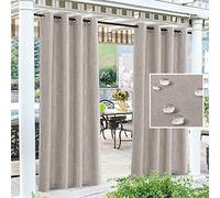 Lot de 2 rideaux occultants imperméables à isolation thermique en lin naturel avec œillets, protection UV et coupe-vent pour patio, porche, chambre à coucher, pierre, 132 x 213 cm