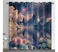 Lot de 2 rideaux occultants insonorisants pour salon, montagne, cabine de croisière, camping-car, 140 x 214,1 cm, motif lacs du ciel étoilé