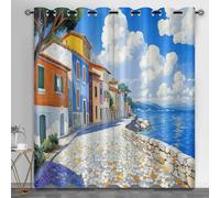 Lot de 2 rideaux occultants insonorisants pour salon, paysage côtier, peinture à l'huile côtière, pour cabine de croisière, camping-car, 140 x 214,1 cm