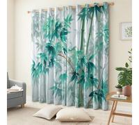 Lot de 2 Rideaux Occultants Isolants Thermiques en Polyester avec Oeillets 183 x 214 cm Peinture Encre Chinoise Forêt Bambou Phonique Rideau pour Salon Décoration Bedroom Chambre Enfant, Beige