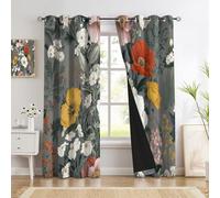 Lot De 2 Rideaux Occultants Motif Coquelicot À Œillets Pour Chambre À Coucher Et Salon, Imprimé Floral Rétro, Isolation Thermique, Rideaux Occultants Isolation Thermique 140 X 225 Cm