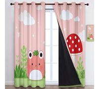 Lot de 2 Rideaux Occultants Motif Dessin Animé Rose Escargot Champignon L'intérieur Rideaux à œillets Anti Chaleur Froid pour Enfant Maison 140L x 245H cm Thermique Protection UV, Rose