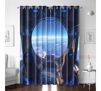 Lot De 2 Rideaux Occultants Oeillets Vaisseau Spatial Terre Paysage Polyester Thermique Isolant (214 X 180 Cm) Rideaux Et Draperies Intérieurs Modernes pour Chambre Fenêtre Salon