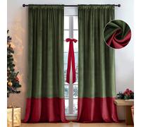 lot de 2 rideaux occultants Opaques Rideau de velours Rouleau à fronces Passage de tringle,Rideau thermique Chambre à coucher Salon Noël, Vert+Rouge L132xH213cm