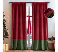 lot de 2 rideaux occultants Opaques Rideau de velours Rouleau à fronces Passage de tringle,Rideau thermique Chambre à coucher Salon Noël, Rouge+Vert L132xH305cm