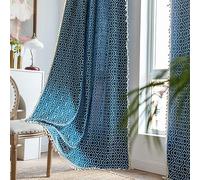 Lot de 2 rideaux occultants rustiques pour chambre à coucher - Rideaux marocains en treillis vintage avec passe-tringle pour chambre à coucher, salon, salle à manger, bureau - 213,4 cm de long - Bleu