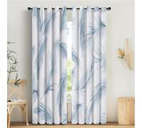 Lot de 2 rideaux occultants super doux à isolation thermique avec œillets pour chambre à coucher, 132 x 213 cm, motif plume bleue, économie d'énergie et réduction du bruit.