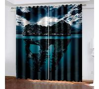 Lot De 2 Rideaux Occultants Thermique - Rideau À Oeillet pour Chambre Salon Et Chambre Enfant Cuisine, 3D Scène Nocturne De L'Île De L'Horreur Motif Décoration Draperies De Fenêtre pour Int