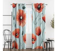 Lot de 2 rideaux occultants thermiques à œillets pour chambre à coucher et salon Motif coquelicot Rouge 168 x 183 cm