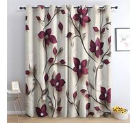 Lot de 2 rideaux occultants thermiques à œillets pour chambre à coucher et salon, motif floral rouge - 228,6 x 228,6 cm