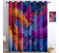 Lot de 2 Rideaux Occultants Thermiques Isolants Anti-Froid à Œillets - Motif Fantastique Vibrant Dragons 140L x 180H cm, Rideaux Thermiques pour Chambre et Salon Couleur