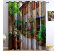 Lot de 2 Rideaux Occultants Thermiques Isolants Anti-Froid à Œillets - Motif Nature Fleurs Architecture Plantes 140L X 160H cm, Rideaux Thermiques pour Chambre et Salon Couleur