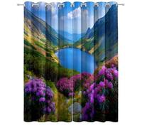 Lot de 2 Rideaux Occultants Thermiques Isolants Anti-Froid à Œillets - Motif Paysages Montagnes Fleurs Lacs 140L X 225H cm, Rideaux Thermiques pour Chambre et Salon Couleur