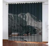 Lot de 2 rideaux occultants thermiques modernes avec motif paysage alpin d'hiver 3D pour salon et chambre à coucher, décoration d'intérieur, rideaux occultants isolants
