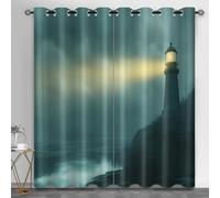 Lot de 2 rideaux occultants thermiques pour chambre de fille, motif phare côtier, paysage de bord de mer, rideaux modernes pour embellir l'espace et protéger les meubles, 168 x 183 cm
