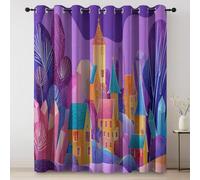 Lot de 2 Rideaux Occultants Violet pour Chambre à Coucher - Dessins Animés Contes De Fées Châteaux Rideaux à œillets, Thermiques Isolants Anti Froid Rideau Coulissants À Oeillets 140 L x 245 H cm