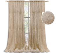 lot de 2 rideaux opaques à fronces avec passage de tringle,velours gaufré,rideau occultant chambre hôtel restaurant,beige 132x304cm