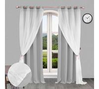 lot de 2 rideaux opaques à œillets double couche,Rideau occultant Décoration de fenêtre Chambre à coucher Salon Chambre d'enfants Gris L 132x H 243cm