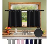 lot de 2 rideaux opaques courts, rideau occultant avec œillets L 85 x H 91cm Noir pour cuisine bistrot étagère café restaurant salon chambre à coucher