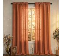 Lot de 2 Rideaux Orange brûlé pour Salon, avec Passe-Tringle, décoration bohème d'automne et d'halloween, Semi-Transparents en Lin, pour Chambre, décoration intérieure, 213,4 cm, Orange foncé