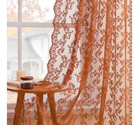 Lot de 2 Rideaux Orange brûlé Transparents en Dentelle, Style Rustique, pour Salon, Chambre, avec Passe-Tringle, Filtre la lumière, Style automnal, Terre-Cuite, l 132 x L 160 cm
