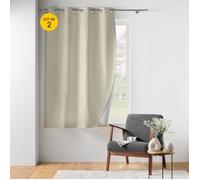 Lot de 2 Rideaux petite hauteur 135 x 180 cm isolant thermique microfibre Micropolar Beige
