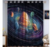 Lot De 2 Rideaux Planètes du Système Solaire Univers Science-Fiction Intérieur À Oeillets Bureau Adult 140 X 225 Cm Rideau Maison Cuisine Anti Chaleur Froid Noir Occultant Thermique Anti Froid