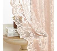 Lot de 2 Rideaux Rose pâle en Dentelle Transparente, Motif Cachemire Floral Victorien, pour Salon, Chambre, avec Passe-Tringle, Filtre la lumière, Style coquet Romantique, l 132 x L 160 cm