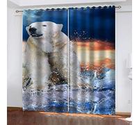 Lot De 2 Rideaux Salon Chambre Occultants À Oeillets, Grande Largeur Draperies Intérieurs 3D Ours Polaire Blanc des Glaciers Motif Rideaux Isolant Thermique Et Phonique Rideau Occultant 200X160Cm