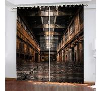 Lot De 2 Rideaux Salon Chambre Occultants À Oeillets, Grande Largeur Draperies Intérieurs 3D Usine Industrielle Rétro Motif Rideaux Isolant Thermique Et Phonique Rideau Occultant 200X160Cm