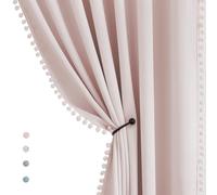 Lot de 2 Rideaux Semi-occultants à Pompons Roses de 137,2 cm pour Chambre d'enfant, Rideaux occultants Thermiques avec Passe-Tringle pour bébé Fille