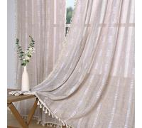 Lot de 2 Rideaux Semi-occultants de Style bohème pour Chambre à Coucher et Salon - Rideaux brodés en Coton et Lin - 139,7 cm de Large x 213,4 cm de Long - Café
