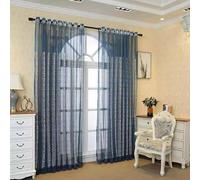 Lot de 2 rideaux semi-transparents bleus pour salle de classe avec broderie de feuilles - 86,4 x 114,3 cm (l x L) - Traitement de fenêtre élégant en polyester pour décoration de la maison et de