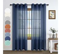 Lot de 2 rideaux semi-transparents en faux lin bleu marine de 274,3 cm de long pour fenêtre de salon, rideaux semi-transparents à œillets filtrant la lumière, pour terrasse, porte coulissante en