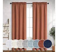 Lot de 2 Rideaux Semi-Transparents en Lin avec Passe-Tringle pour Salon, Chambre à Coucher, Salle à Manger, décoration bohème, Orange brûlé, Rouge, Marron, 132 x 213 cm de Long, Terre Cuite