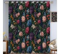 Lot de 2 Rideaux Splendide Mer De Fleurs Intérieur à Oeillets 140x175cm Rideaux Opaque Fleurs Rétro Rideau Occultant Thermiques Anti Chaleur avec Noir Doublure Épais, Vert Foncé